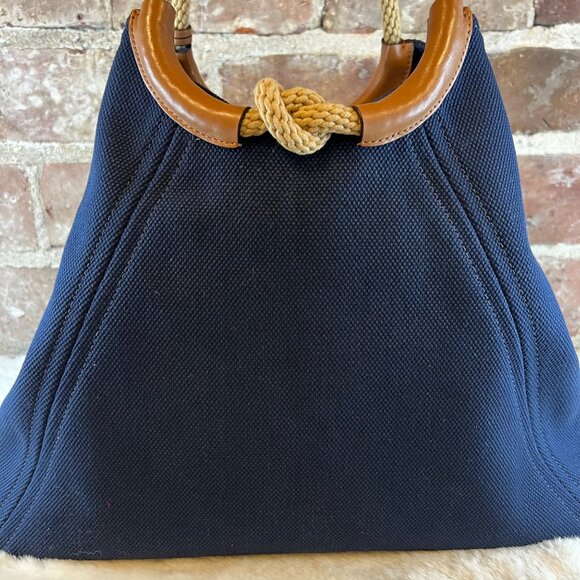 Michael Kors Isla Ring Canvas Shoulder Tote Bag Admiral Blue Purse - Picture 6 of 11